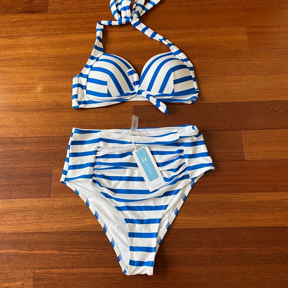 High Waisted Striped Swimsuit